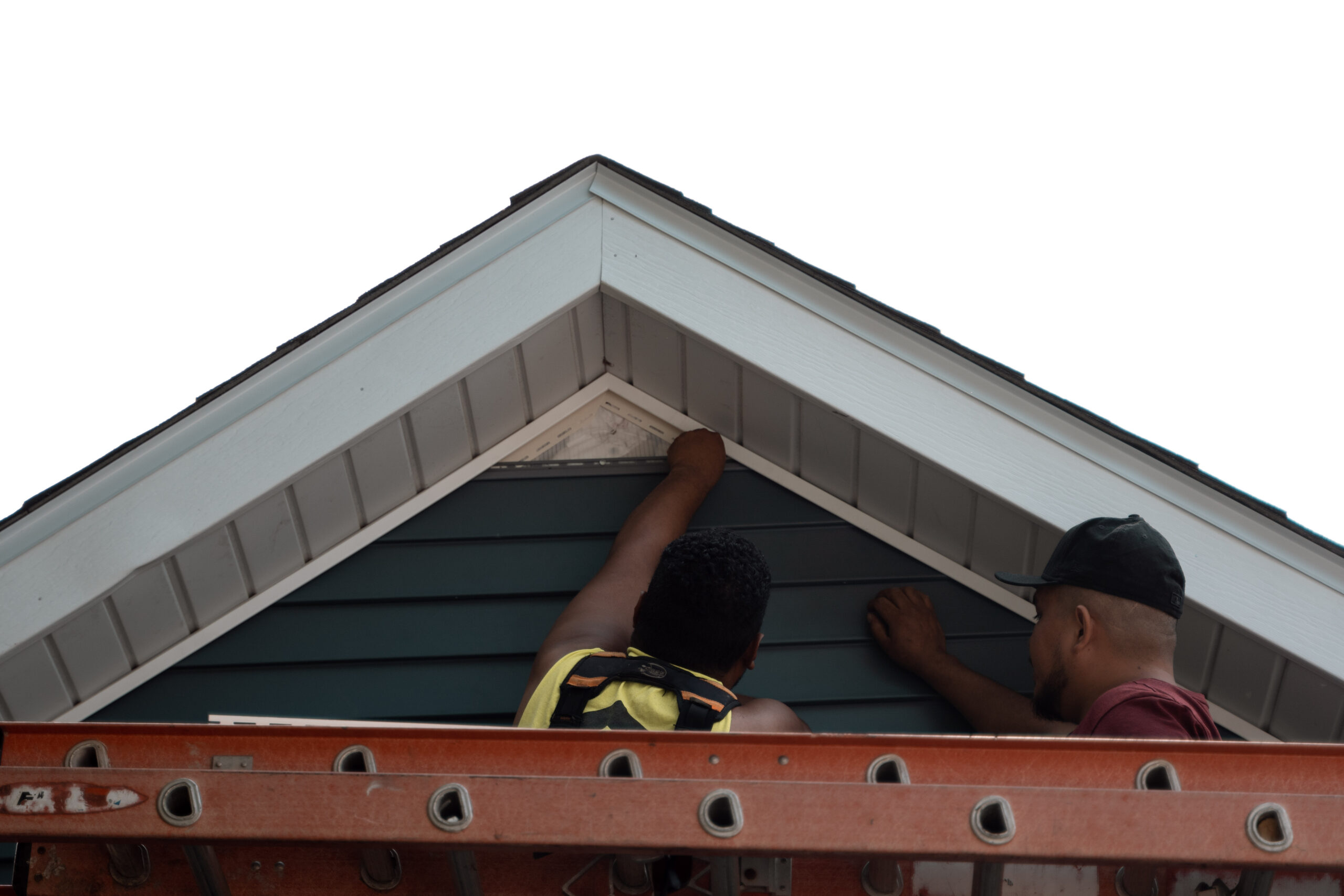 Superstorm employee installing siding